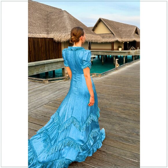 The Vampire’s Wife $4990 Sky Rocket Runway Gown in Metallic Sky Blue - Picture 4 of 16